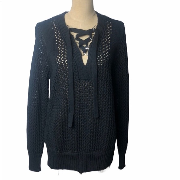 NWT Derek Lam 10 Crosby open knit lace up sweater SZ L Reg $395 - Picture 2 of 8